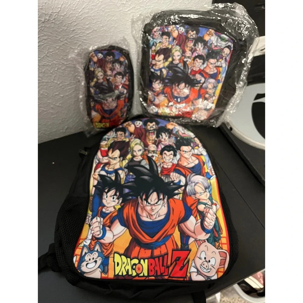 Dragon Ball Z 3pc Backpack Set Goku Vegeta Lunch Bag Pencil Case Black NWOT